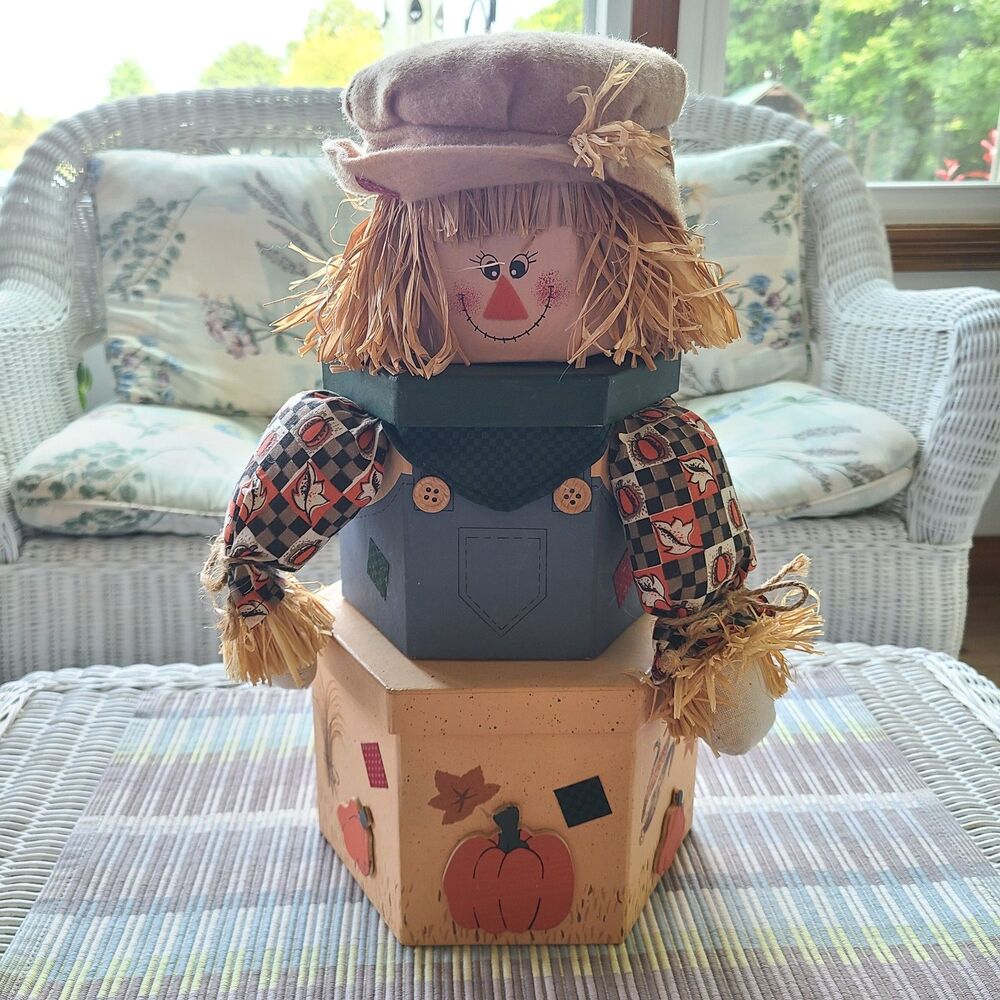 Scarecrow Harvest Tower Stacking Boxes Fall Autumn Decoration Gift Box Tower - Picture 2 of 9